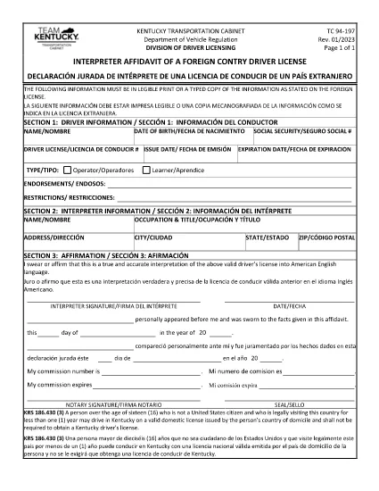 Form TC 94-197 Kentucky Kentucky Kentucky