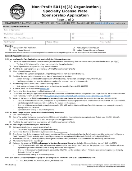 Form MV115 Montana