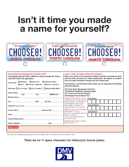 Form CHOOSE 8 North Carolina