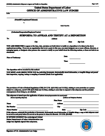 Administrative Subpoena to Appear & Testify at a Deposition