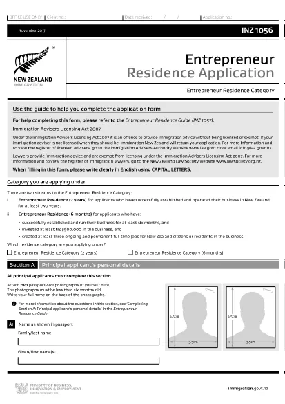 Form INZ1056 Nya Zeeland