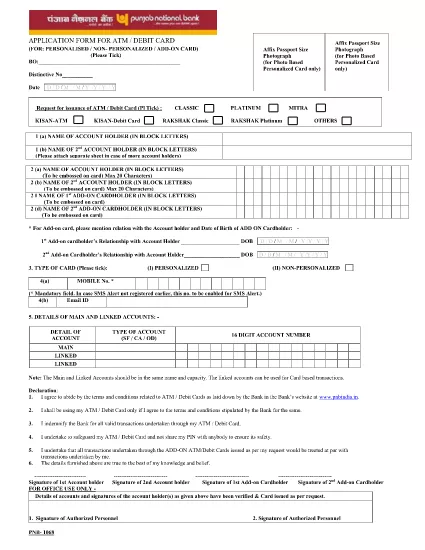 Formulário de aplicação de cartão de débito
