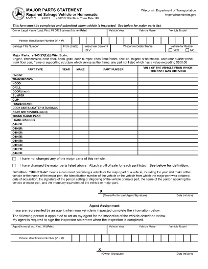 Form MV2673 Wisconsin