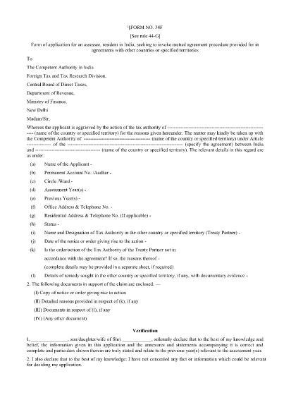 Formulário de ITD 34F Índia
