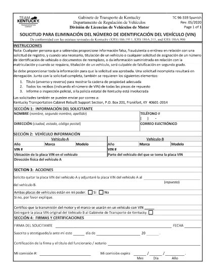 Form TC 96-339 Kentucky (spansk)
