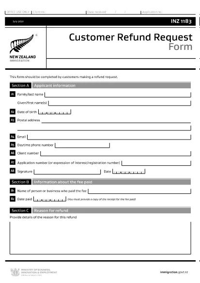 Form INZ1183 Új-Zéland