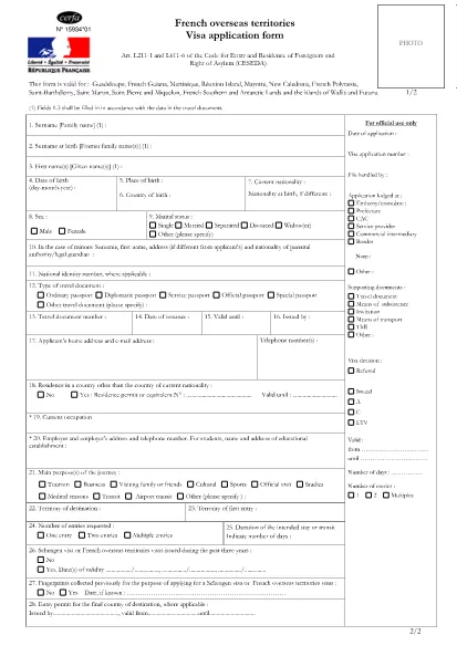 Fransk Overseas Visa Ansøgning Form Form Form