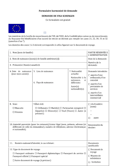 Aplikácia pre schengenské víza (francúzsky)