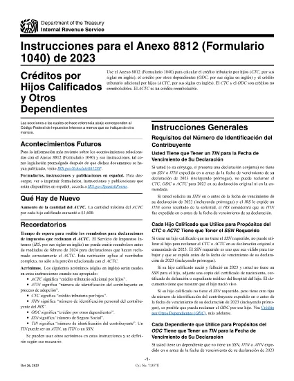 Form 1040 Instruktioner for Plan 8812 (spansk version)
