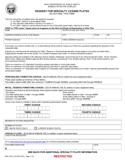 Formulário BMV 4705 Ohio