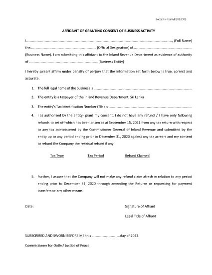Sri Lanka Affidavit - Business Entity