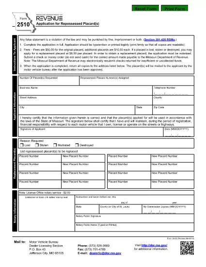 Form 2510 Missouri