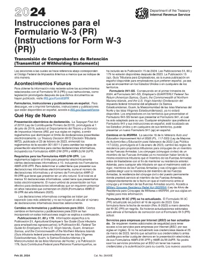 Form W-3 Istruzioni (versione Puerto Rico)