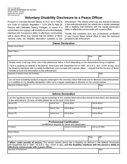 Form DR 2215 Colorado