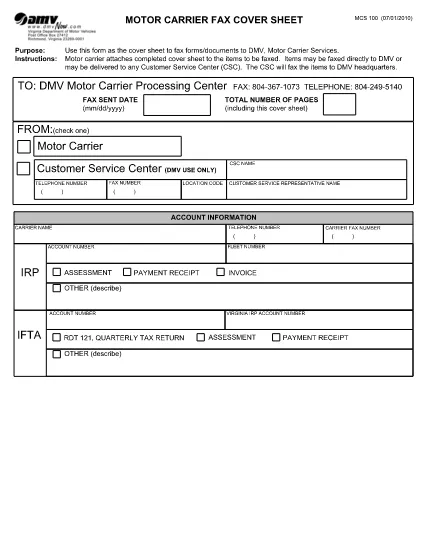 Form MCS 100 Virginia