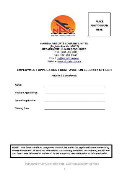 Avation Securation Office Application Form