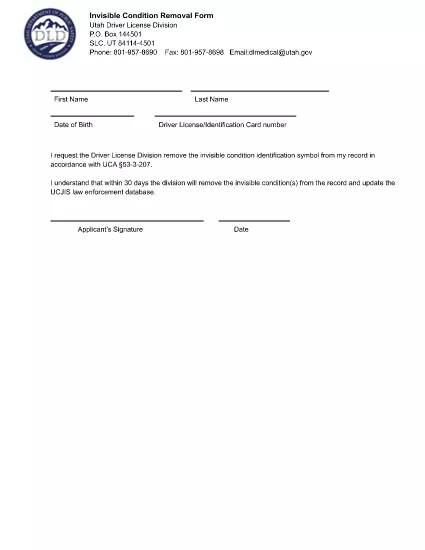 Invisible Condition Removal Form Utah