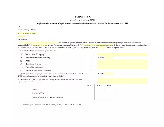 ITD Form 10IC India