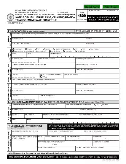 Form 4809 Missouri Missouri