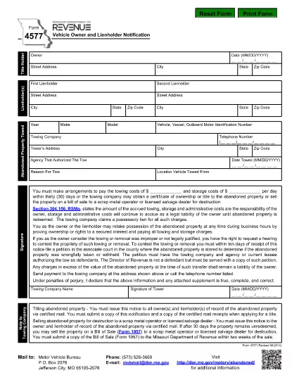 Form 4577 Missouri