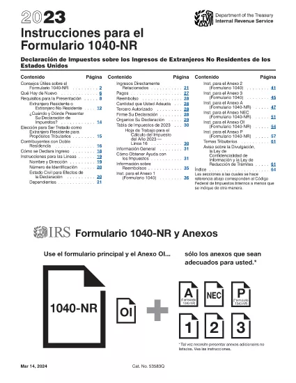 Form 1040-NR Instruksi (Versi Spanyol)