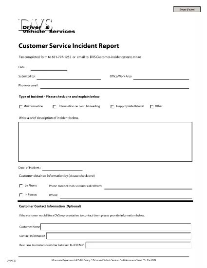 Servizio clienti Rapporto incidente in Minnesota