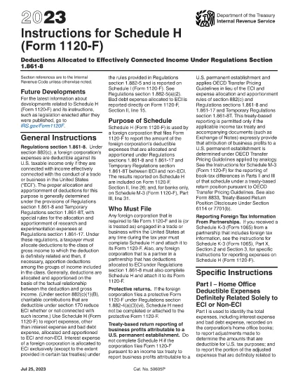 Form 1120-F Instruktioner för schema H
