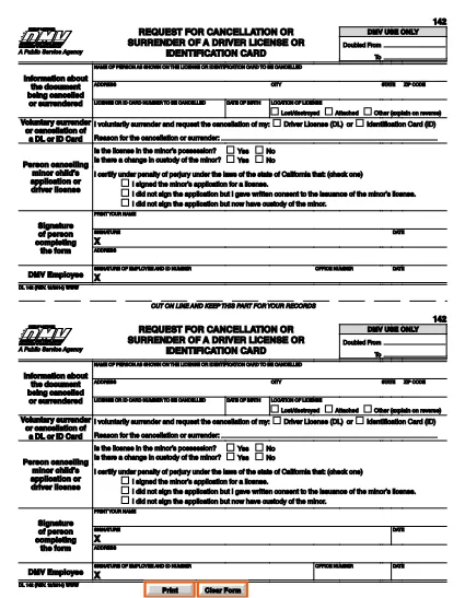 Form DL 142 California