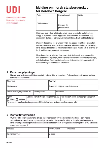 Norvège Notification de citoyenneté pour les citoyens nordiques (normande)