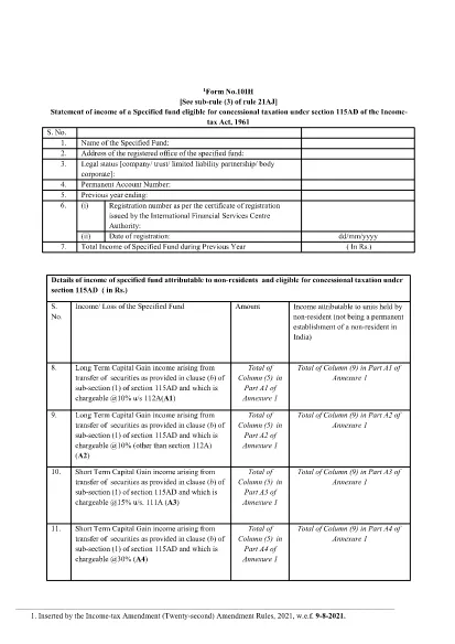 Formulário de ITD 10IH Índia