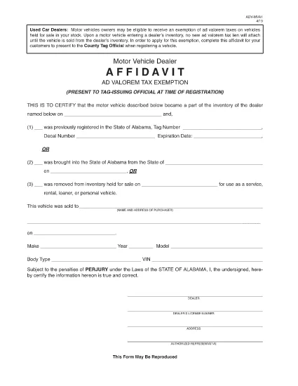 Form ADV-MVA1 Alabama
