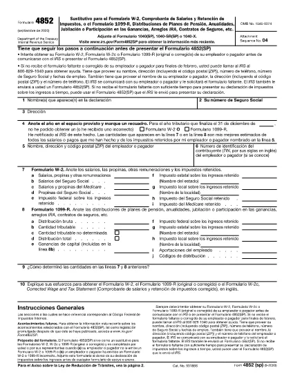 Form 4852 (Spanish Version)