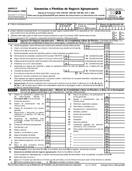 Form 1040 Schedule F (Spanish Version)
