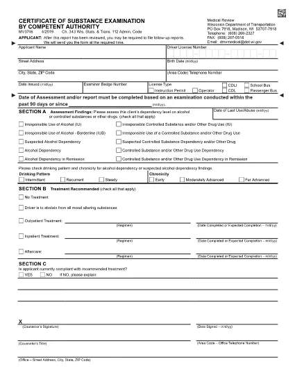 Form MV3746 Wisconsin