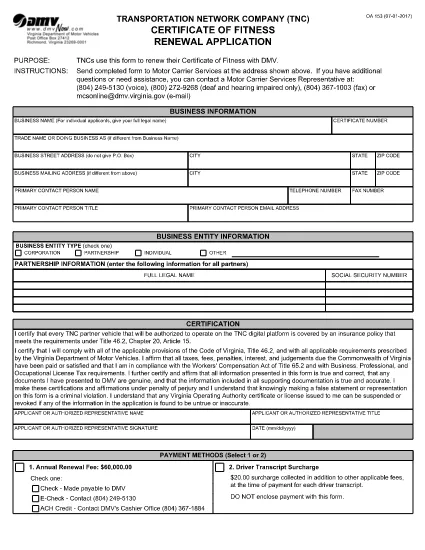 Form OA 153 Virginia