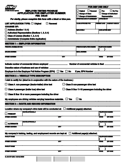 Formulário DL 520B ETP Califórnia