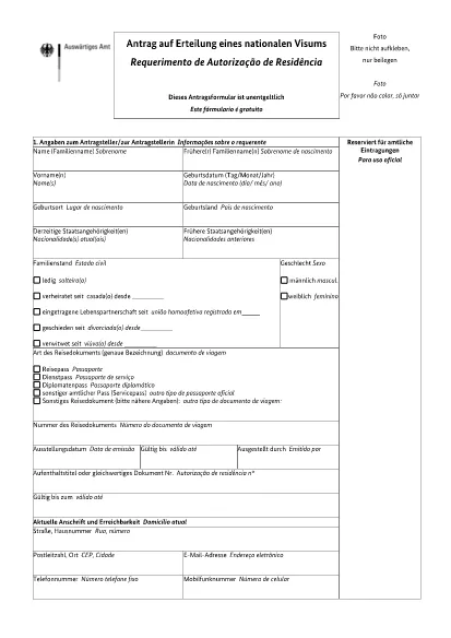 Vokietijos vizų prašymo forma (portugalų kalba)