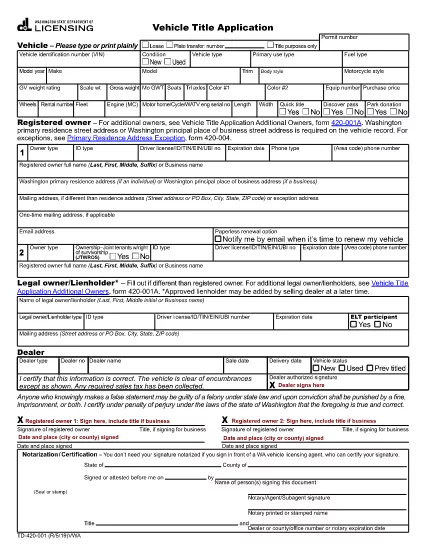Vehicle Title Application | Washington