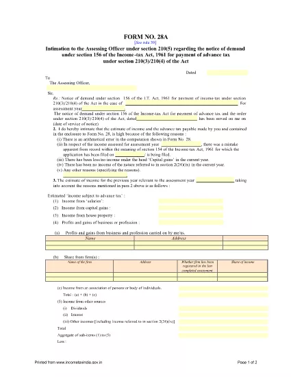 Formulário de ITD 28A Índia