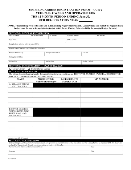 Nebraska UCR-2 Form / Instructions