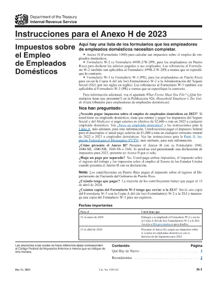 Instructions pour le formulaire 1040 Annexe H (version espagnole)