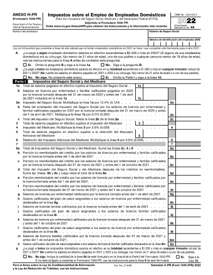 Formulaire 1040 Annexe H (Version de Puerto Rico)