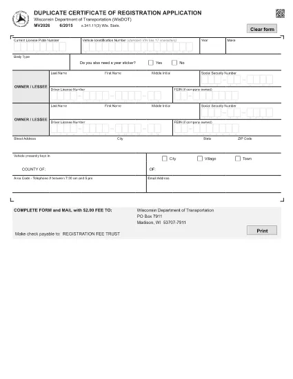 Form MV2026 Wisconsin