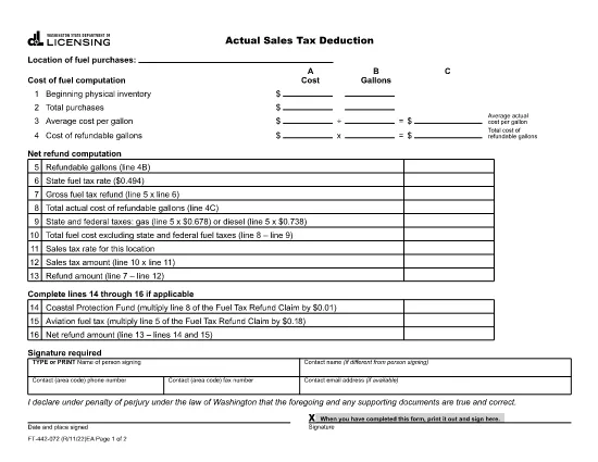 Actual Sales Tax Deduction | Washington