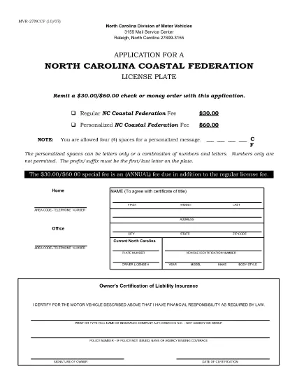 Formularz MVR- 27NCCF Karolina Północna