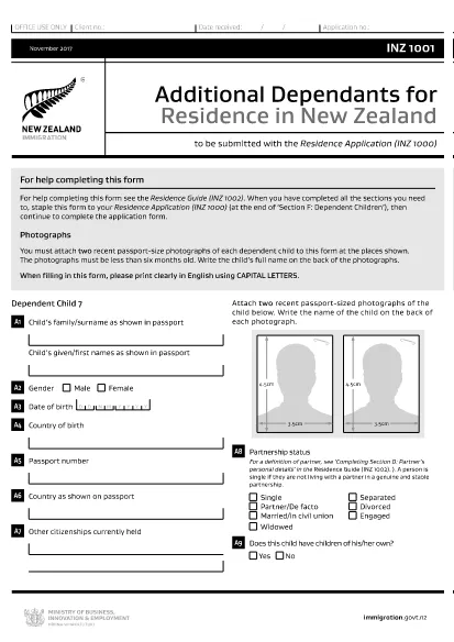فرم INZ1001 نیوزیلند