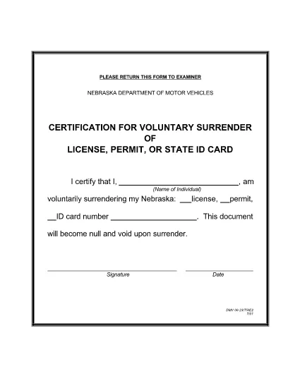 Voluntary Surrender Form in Nebraska
