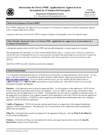 Instructions pour le formulaire I-956F, Demande d'approbation d'un investissement dans une entreprise commerciale