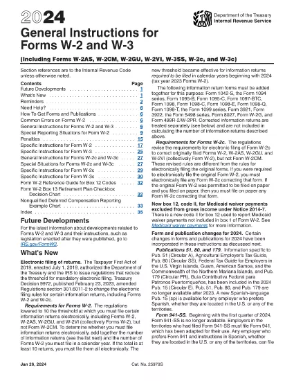 Instruções para Formulários W-2 e W-3