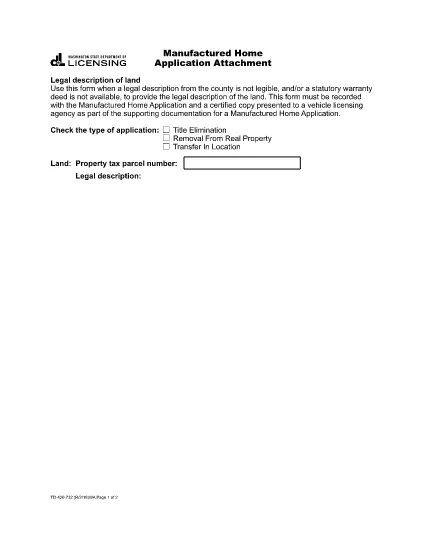 Manufactured Home Application Attachment | Washington